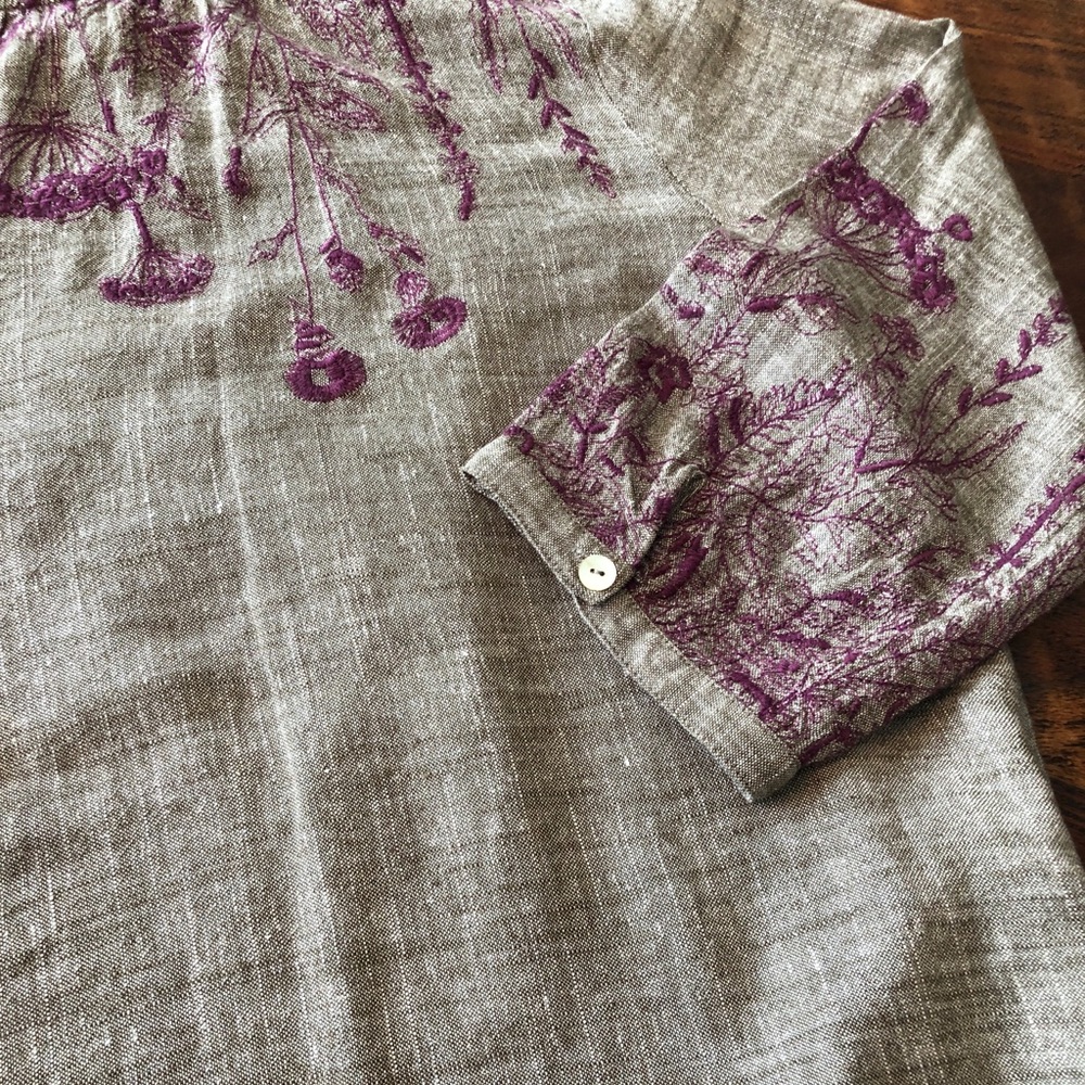 LAST CALL BEFORE DONATION: Anthropologie Grey Linen Embroidered Dress L - Picture 8 of 15